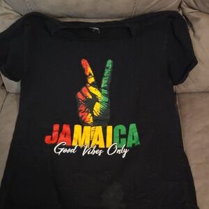 Black Graphic Women's Tee with Jamaica Design